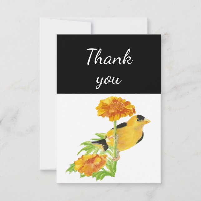 Tarjeta De Agradecimiento Gracias Goldfinch Garden Bird Watercolor (Anverso)