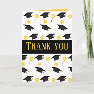 Tarjeta De Agradecimiento Gracias Gorra de graduación Globos Negro Amarillo