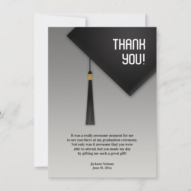 Tarjeta De Agradecimiento Gracias Gorra negro de graduación (Anverso)