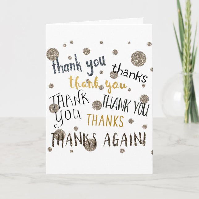 Tarjeta De Agradecimiento GRACIAS, GRACIAS Purpurina Gam Fold Card (Anverso)