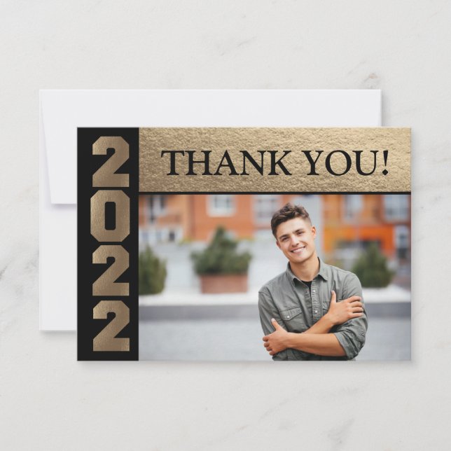 Tarjeta De Agradecimiento Gracias Graduación Clase 2022 Oro Negro (Anverso)