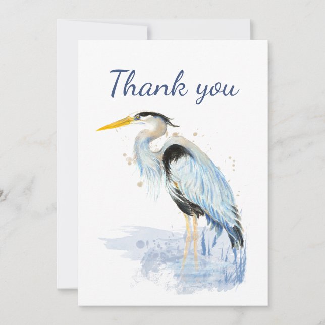 Tarjeta De Agradecimiento Gracias Gran Azul Heron Bird Naturaleza Arte (Anverso)