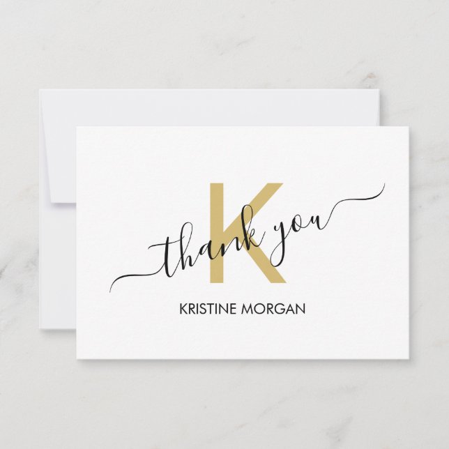 Tarjeta De Agradecimiento Gracias guión en monograma dorado (Anverso)
