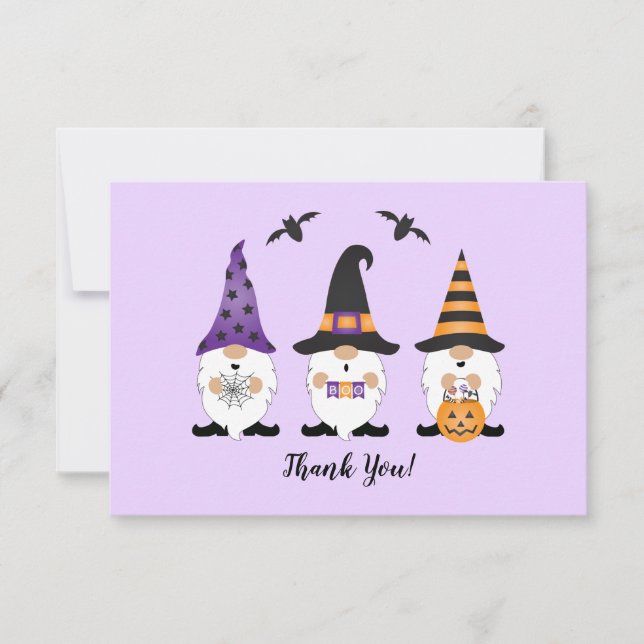 Tarjeta De Agradecimiento Gracias Halloween Gnomes Purple Naranja (Anverso)