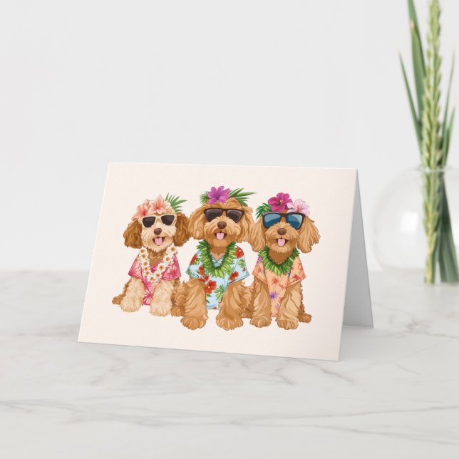 Tarjeta De Agradecimiento Gracias Hawaiian Goldendoodle Dogs Flower Lei (Anverso)