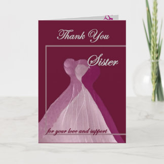 Tarjeta De Agradecimiento Gracias HERMANA Maid of Honor Magenta Gowns