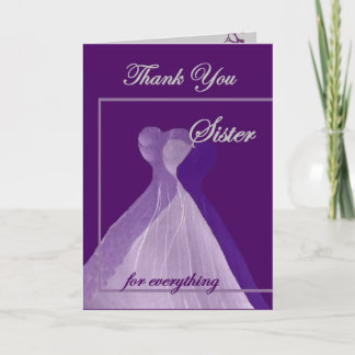 Tarjeta De Agradecimiento Gracias HERMANA Matrón de Honor PURPLE Gowns