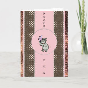Tarjeta De Agradecimiento Gracias Hippo Rosa Gold Pink
