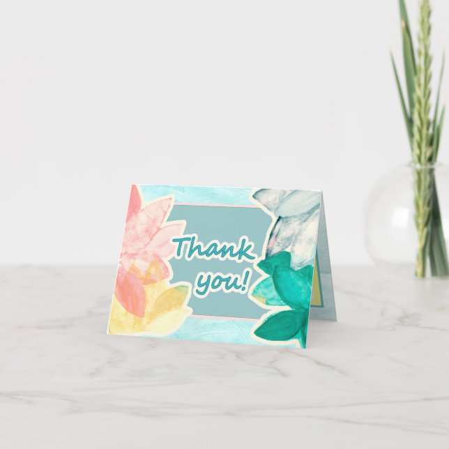 Tarjeta De Agradecimiento Gracias - Hojas tropicales y olas Pastel (Anverso)