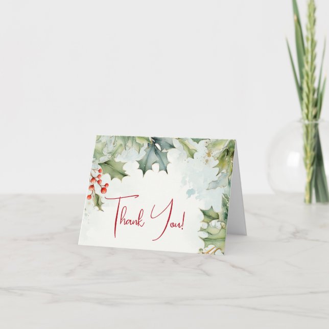 Tarjeta De Agradecimiento Gracias | Holly de invierno y Berries (Anverso)