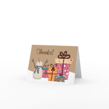 ¡Gracias! Hombre de nieve con regalo en invierno