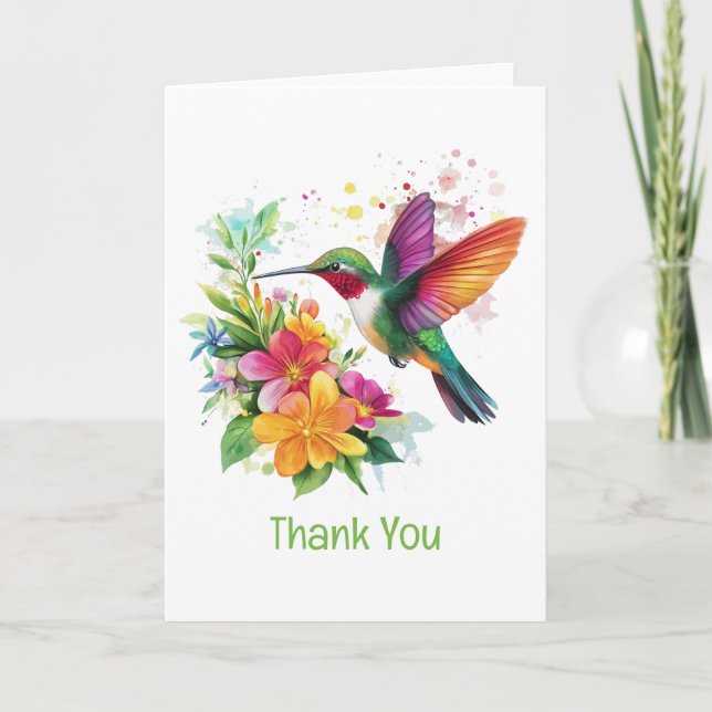Tarjeta De Agradecimiento Gracias Hummingbird Flores Tropicales (Anverso)