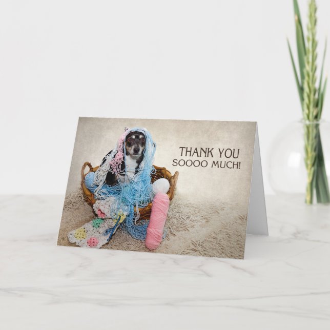 TARJETA DE AGRADECIMIENTO GRACIAS - HUMOR - PERRO EN JARDÍN (Anverso)