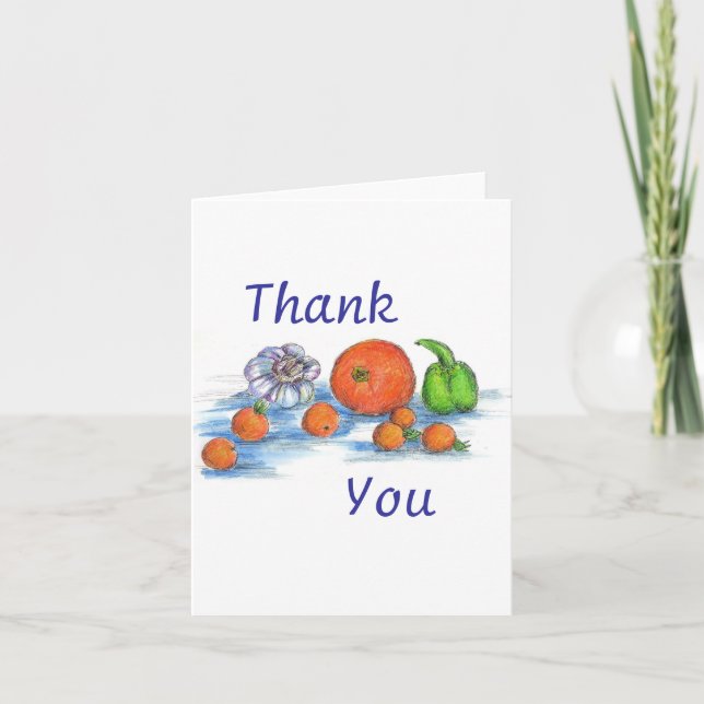 Tarjeta De Agradecimiento Gracias Ilustracion Vegetales Tomate Garlic (Anverso)