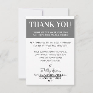 Tarjeta De Agradecimiento GRACIAS inserto de pedido comercial moderno gris