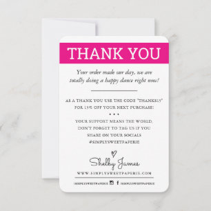 Tarjeta De Agradecimiento GRACIAS inserto de pedido comercial moderno rosa b