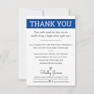 Tarjeta De Agradecimiento GRACIAS inserto de pedido de negocio azul real mod