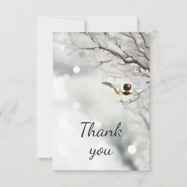 Tarjeta De Agradecimiento Gracias Invierno Árboles Frosty Chickadee Bird Art (Anverso)