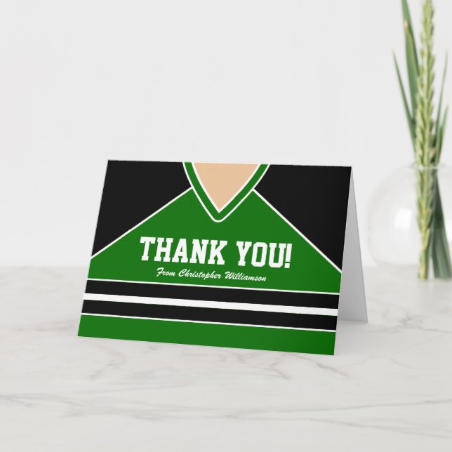 Tarjeta De Agradecimiento Gracias Jersey de hockey negro/verde (Anverso)