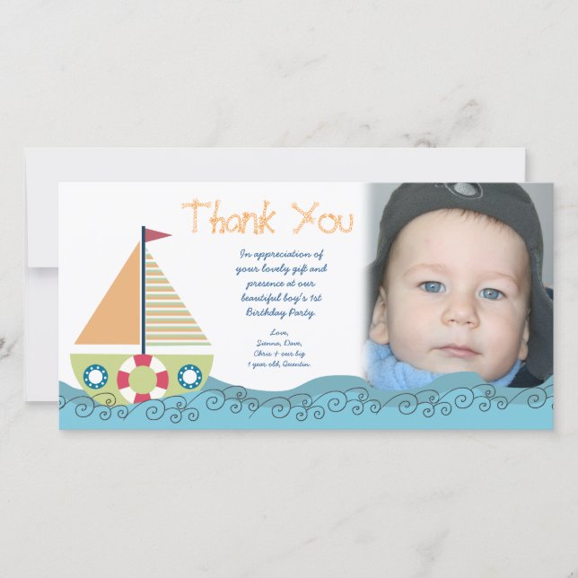 Tarjeta De Agradecimiento Gracias la 1ra fiesta del cumpleaños del bebé (Anverso)