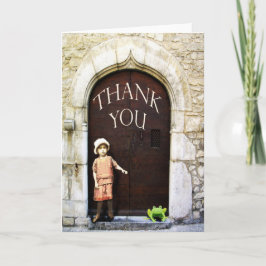 Tarjeta De Agradecimiento Gracias, la niña y la rana verde