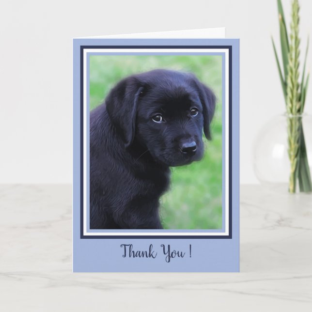 Tarjeta De Agradecimiento Gracias Labrador Negro Puppy Cute Perro Azul (Anverso)