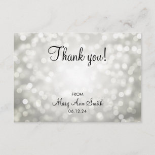 Tarjeta De Agradecimiento Gracias las luces del purpurina de la plata de