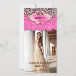 Tarjeta De Agradecimiento Gracias Leopard Lace Jewel Sweet 16 Pink