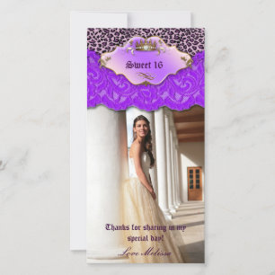 Tarjeta De Agradecimiento Gracias Leopard Lace Jewel Sweet 16 Purple