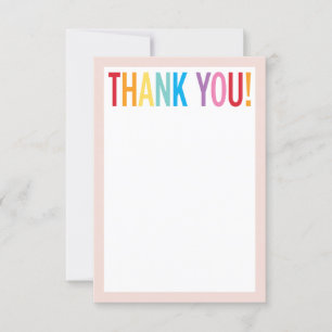 Tarjeta De Agradecimiento GRACIAS letras coloridas arcoíris rosadas