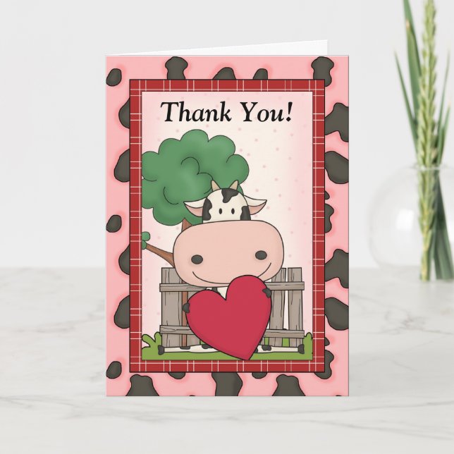 Tarjeta De Agradecimiento Gracias lindo - Vaca y corazón (Anverso)
