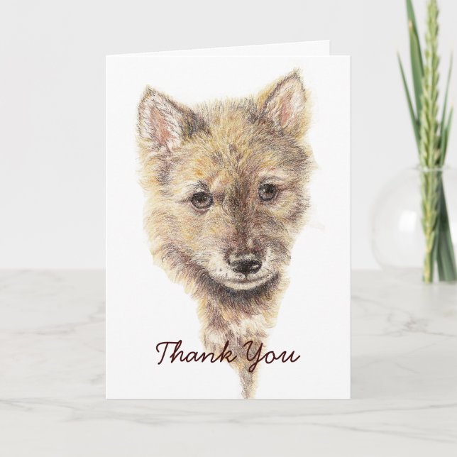 Tarjeta De Agradecimiento Gracias lobo, lobos, Cub, perrito, naturaleza, (Anverso)