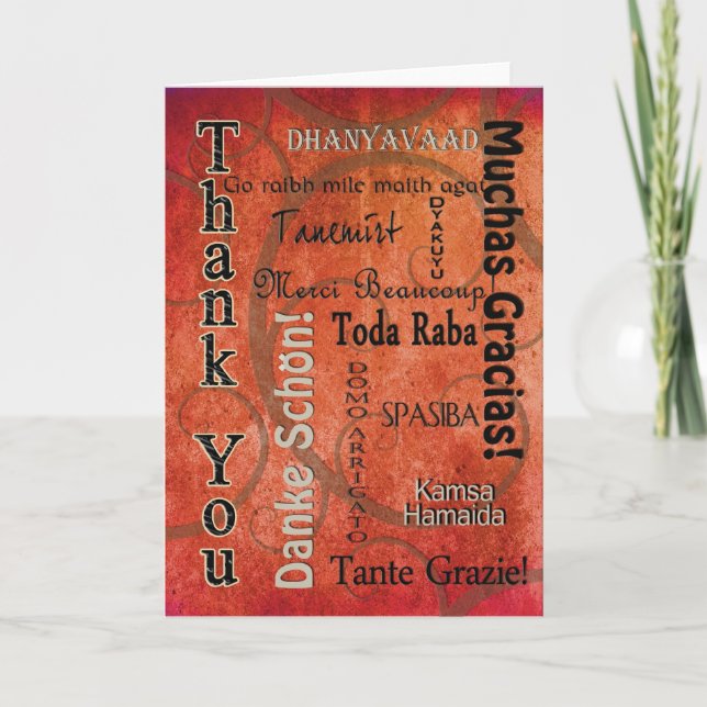 TARJETA DE AGRADECIMIENTO GRACIAS - LOS OTROS IDIOMAS - NARANJA (Anverso)