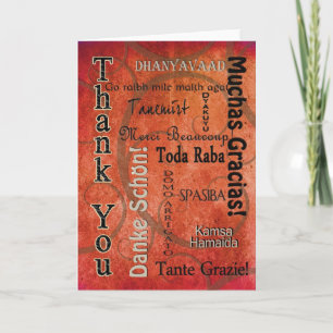 TARJETA DE AGRADECIMIENTO GRACIAS - LOS OTROS IDIOMAS - NARANJA