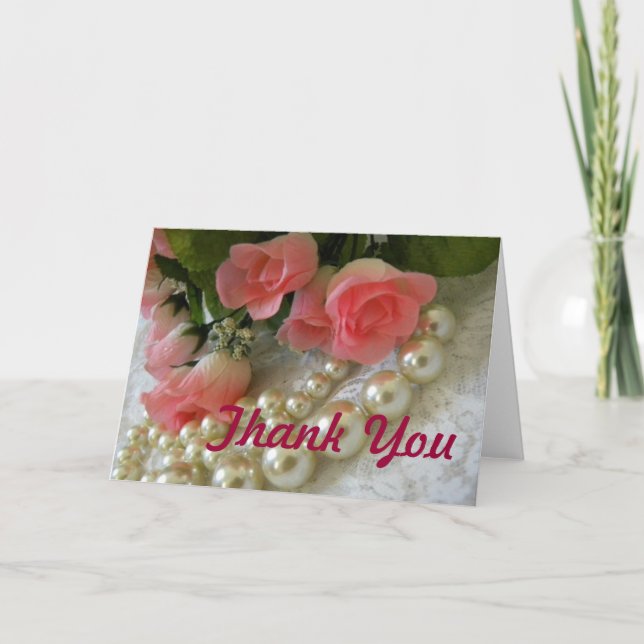 Tarjeta De Agradecimiento Gracias los rosas y las perlas de oro (Anverso)