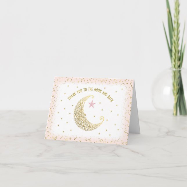 Tarjeta De Agradecimiento Gracias Luna y espalda Twinkle Estrella Rosa (Anverso)