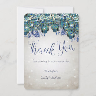 Tarjeta De Agradecimiento Gracias Luxe Peacock Azul Marino Plata Boda