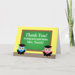 Tarjeta De Agradecimiento Gracias maestro, Adiós de graduación, Búhos lindos