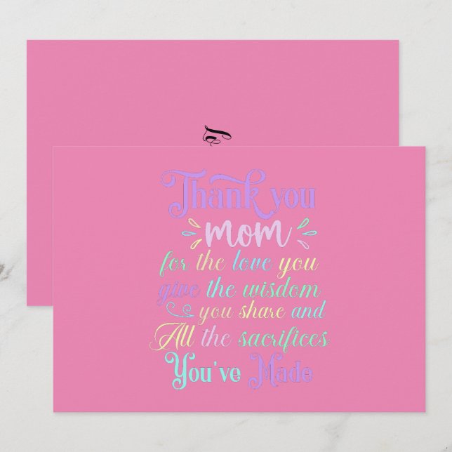 Tarjeta De Agradecimiento Gracias Mamá... (Anverso / Reverso)