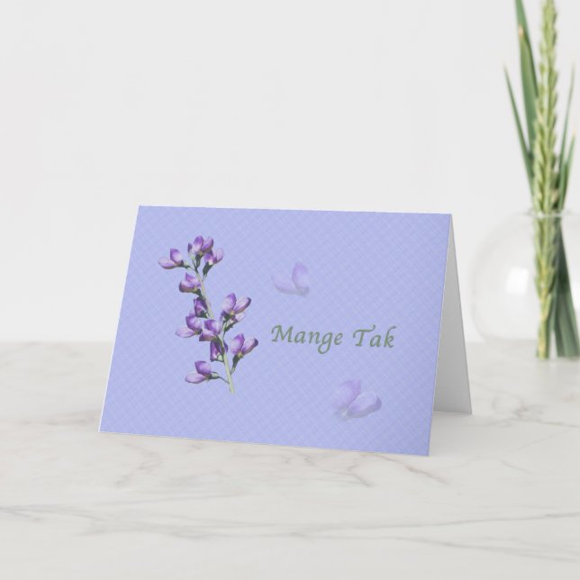 Tarjeta De Agradecimiento Gracias, Mange Tak, Danés, Morple Sweet Peas (Anverso)