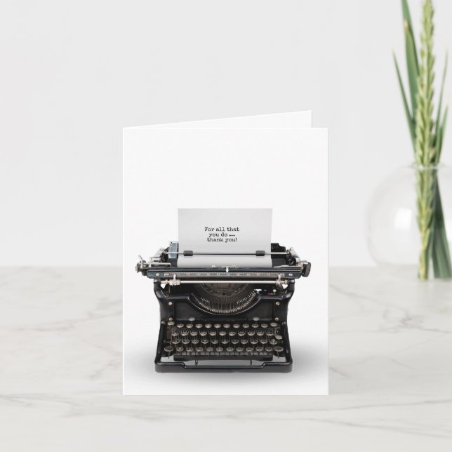 Tarjeta De Agradecimiento Gracias máquina de escribir (Anverso)