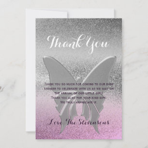 Tarjeta De Agradecimiento Gracias Mariposa Rosa Morado Baby Shower