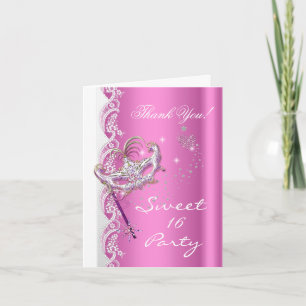 Tarjeta De Agradecimiento Gracias Masquerade Mask Sweet 16 Fiesta Pink