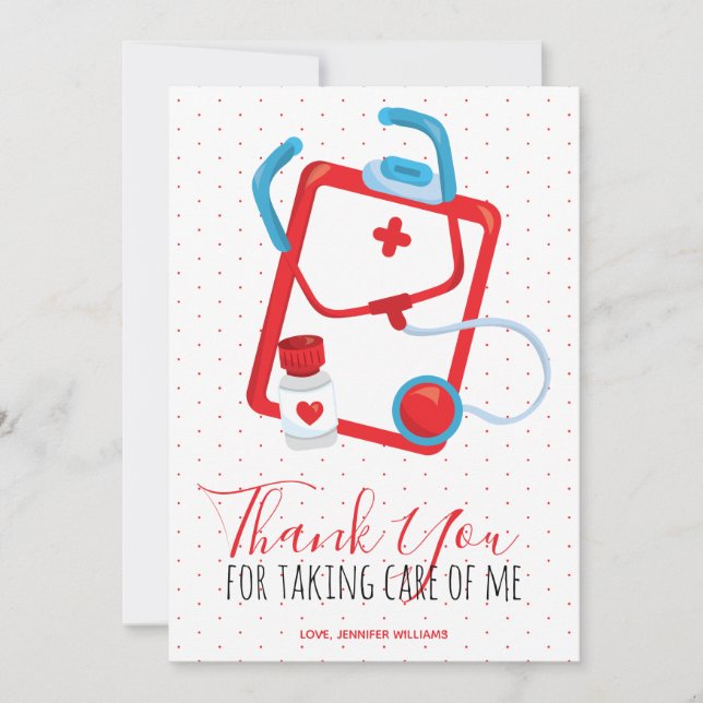 Tarjeta De Agradecimiento Gracias Médica de Enfermeras Médicas de Script Roj (Anverso)
