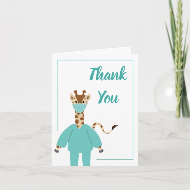 Tarjeta De Agradecimiento Gracias Médico de enfermería Giraffe Personalizado (Anverso)