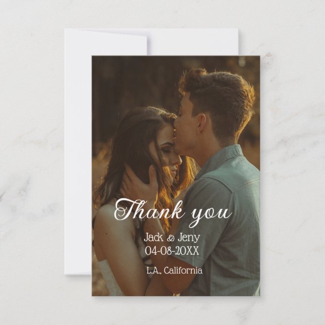 Tarjeta De Agradecimiento Gracias mensaje de nombre de pareja de boda simple (Anverso)