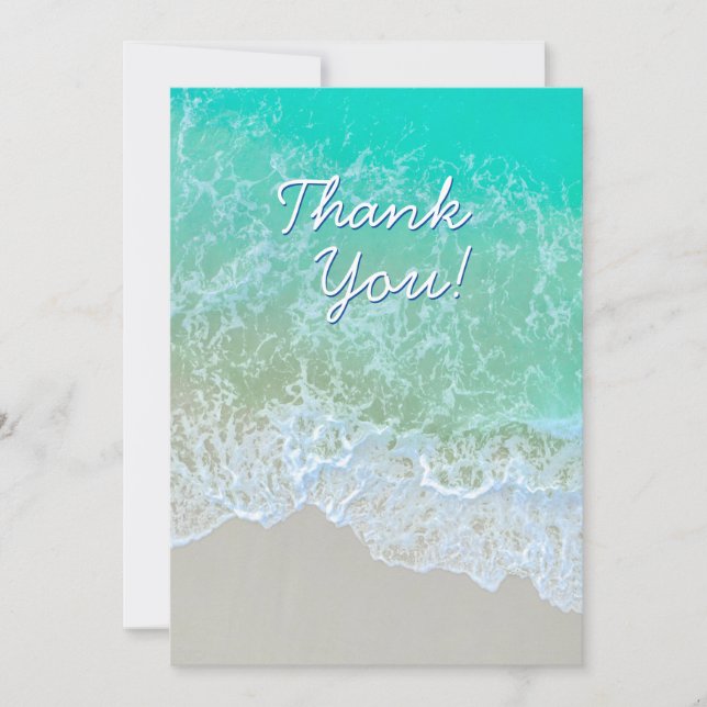 Tarjeta De Agradecimiento Gracias, mensaje personalizado, olas de playa Verd (Anverso)