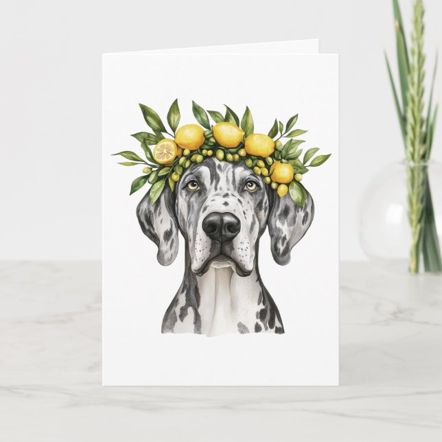 Tarjeta De Agradecimiento Gracias Merle Great Dane Dog Lemon Crown (Anverso)