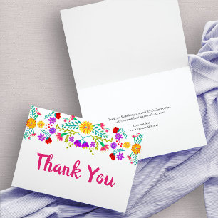 Tarjeta De Agradecimiento Gracias Mexicano Fiesta Flores Doble Blanco