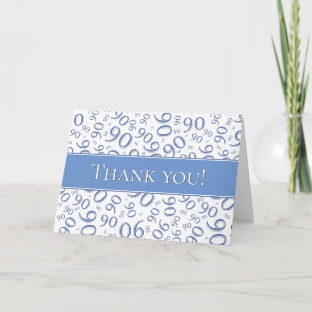 Tarjeta De Agradecimiento "Gracias!" Modelo azul y blanco del número 90 (Anverso)